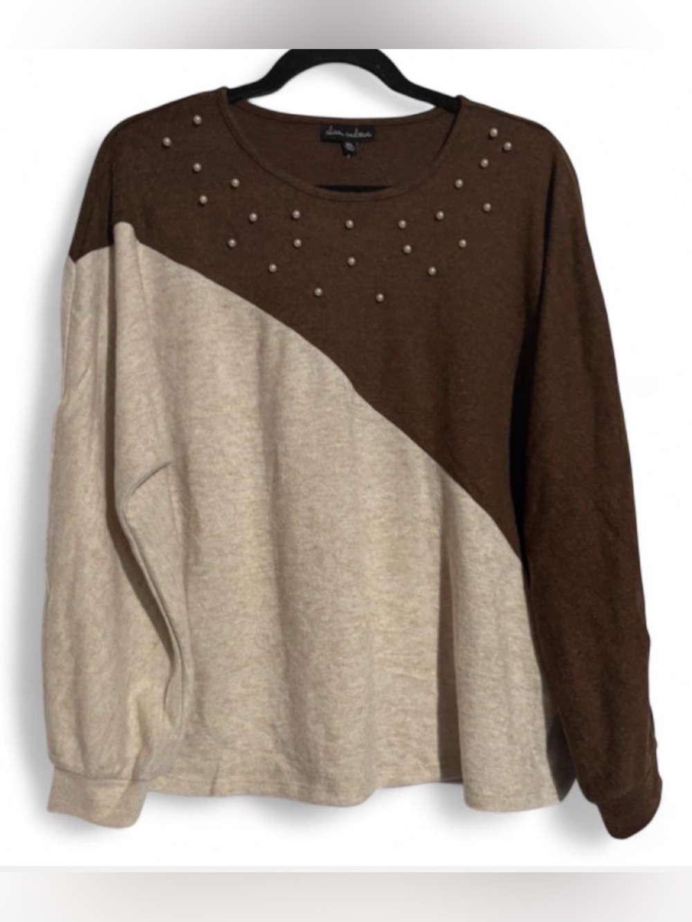 Alison Andrews XL Neutral Pearl Colorblock Knit Sweater Coquette